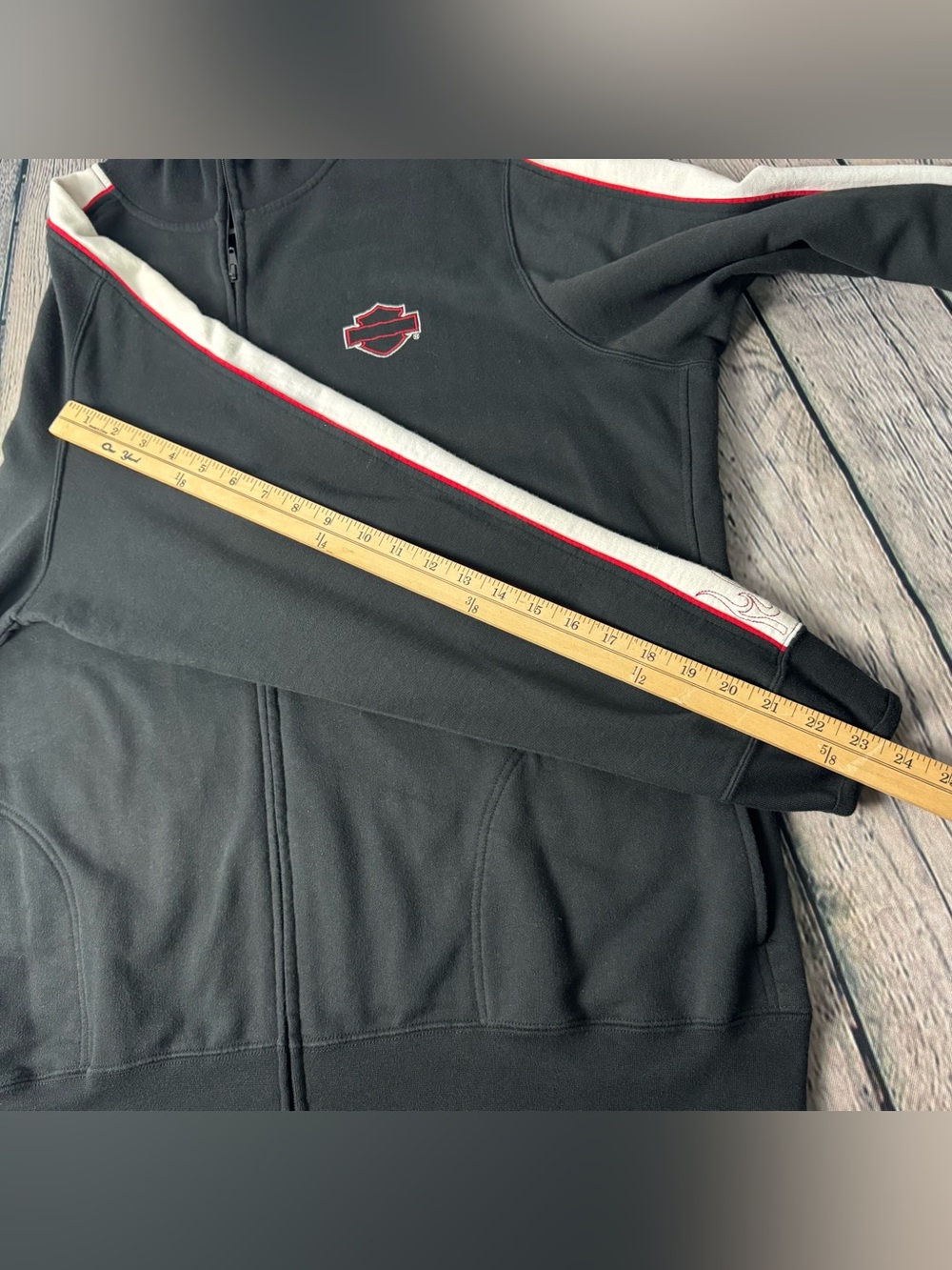 Harley-Davidson Black Track Zip Sweater with White Sleeves and Red Piping - Picture 8 of 13